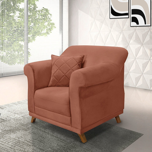 Poltrona Para Sala De Estar Vênus Veludo Cobre Pés Castanho