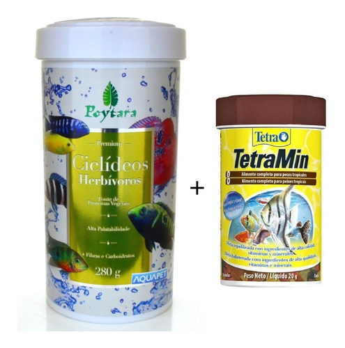 Kit Ciclídeos Herbívoros 280g + Tetramin Flakes 100ml 20g