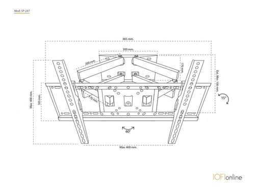 Imagen 2 de 9 de Soporte Para Led Iofi Triple Brazo Móvil 32 39 40 42 43 75 65 55