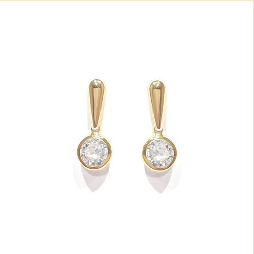 Brinco De Ouro 18k Palito Com Zircônia Pendurada
