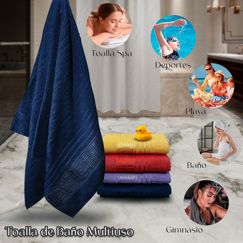 Toalla D Baño Algodon Color Absorbente Suave Grande Diseño Azul Marino Diseño Grecas