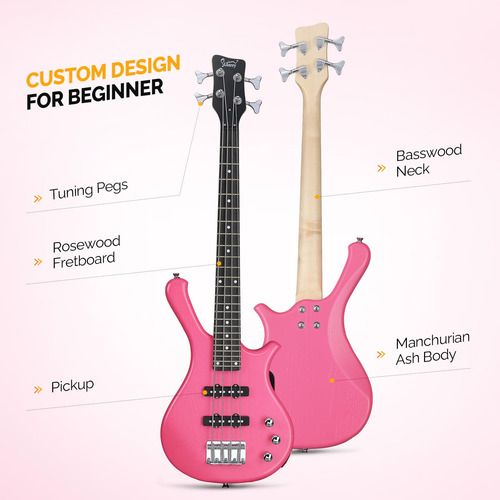 Electric Bass Guitar Glarry 4 String Beginner 91cm W/ Kit