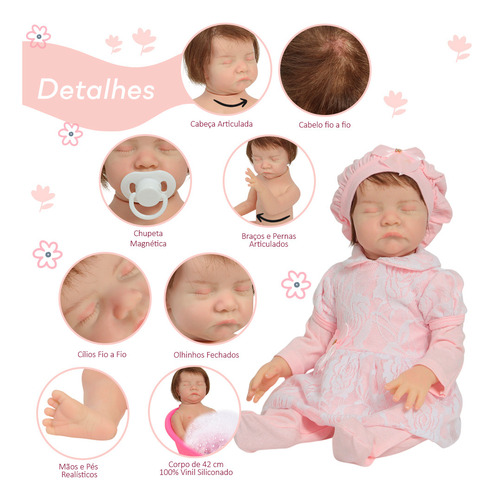 Boneca Reborn Fio A Fio Olhos Fechados Bolsa Acessórios