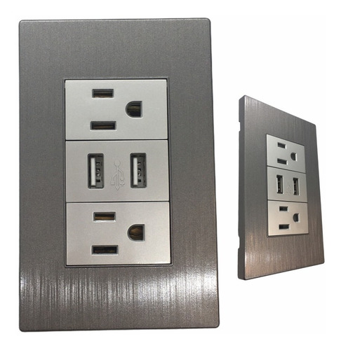 Contacto Toma Corriente Duplex Con 2 Puertos Usb Megaluz 15a Color Gris4