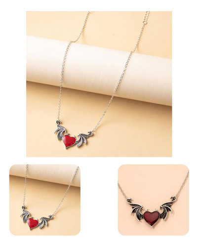 Collar Femenino Adornado Con Alas De Diablo Y Corazón De Amo