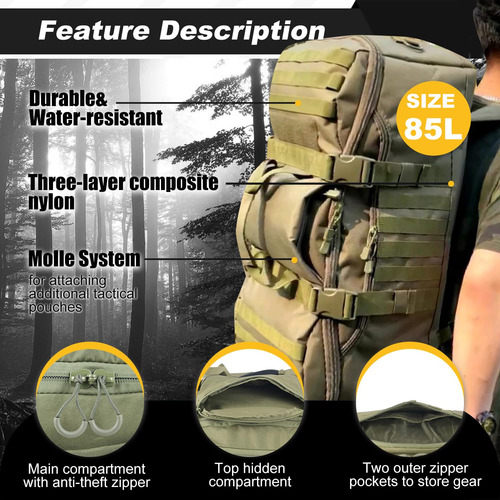 Mochila Militar 3 En 1 Para Gimnasio Y Viaje Modelo X 45l Color Nombre Del Diseño