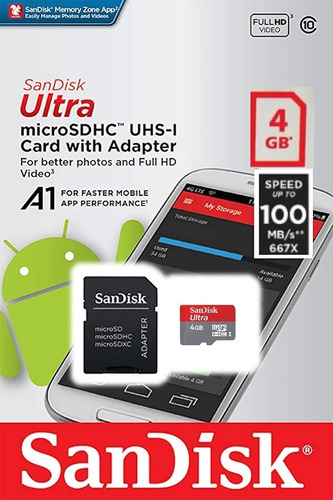 Memoria Micro Sd Sandisk/ Adaptador 4gb Clase 10 