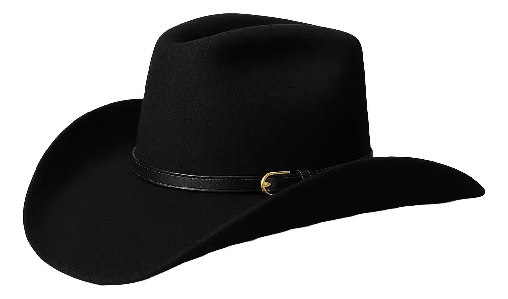 Chapéu Country Cowboy Rodeio Barretos Unissex Elegante Cor Preto Desenho Do Tecido Lisa Tamanho 56cm - 59cm (m Único)