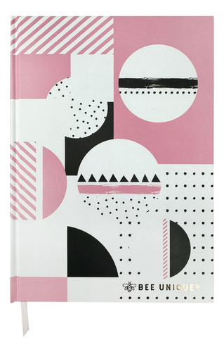 Caderno A5 Geometric Capa Dura 120 Folhas 80g/m Bee Unique Cor rosa e branco