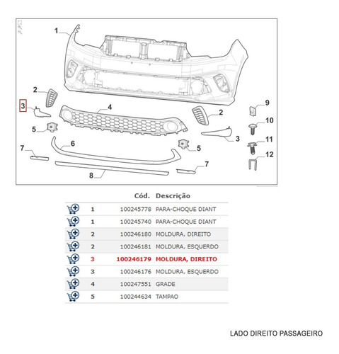 Moldura Parachoque Diant. Passageiro Fiat Argo 1.3 8v 2018