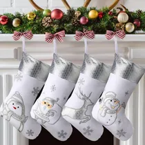 Comprar 4 Medias De Navidad Blancas Medias Grandes De Papá Noel Con