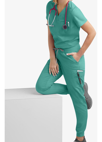 Conjunto De Uniforme Exfoliante Para Mujer, Cuello Verde S