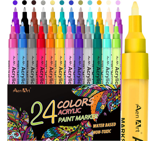 Bolígrafos De Pintura Acrílica De 24 Colores, Marcado...