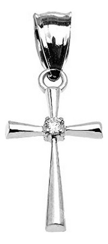 Collar - 14k White Gold Solitaire Diamond Cross Delicate Pen