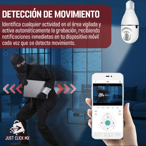 Cámara De Seguridad Wifi Foco Giratorio Visión Nocturna Full HD JustClick MX