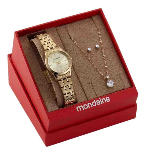 Kit Relógio Mondaine Dourado Feminino 32610lpmkde1k1