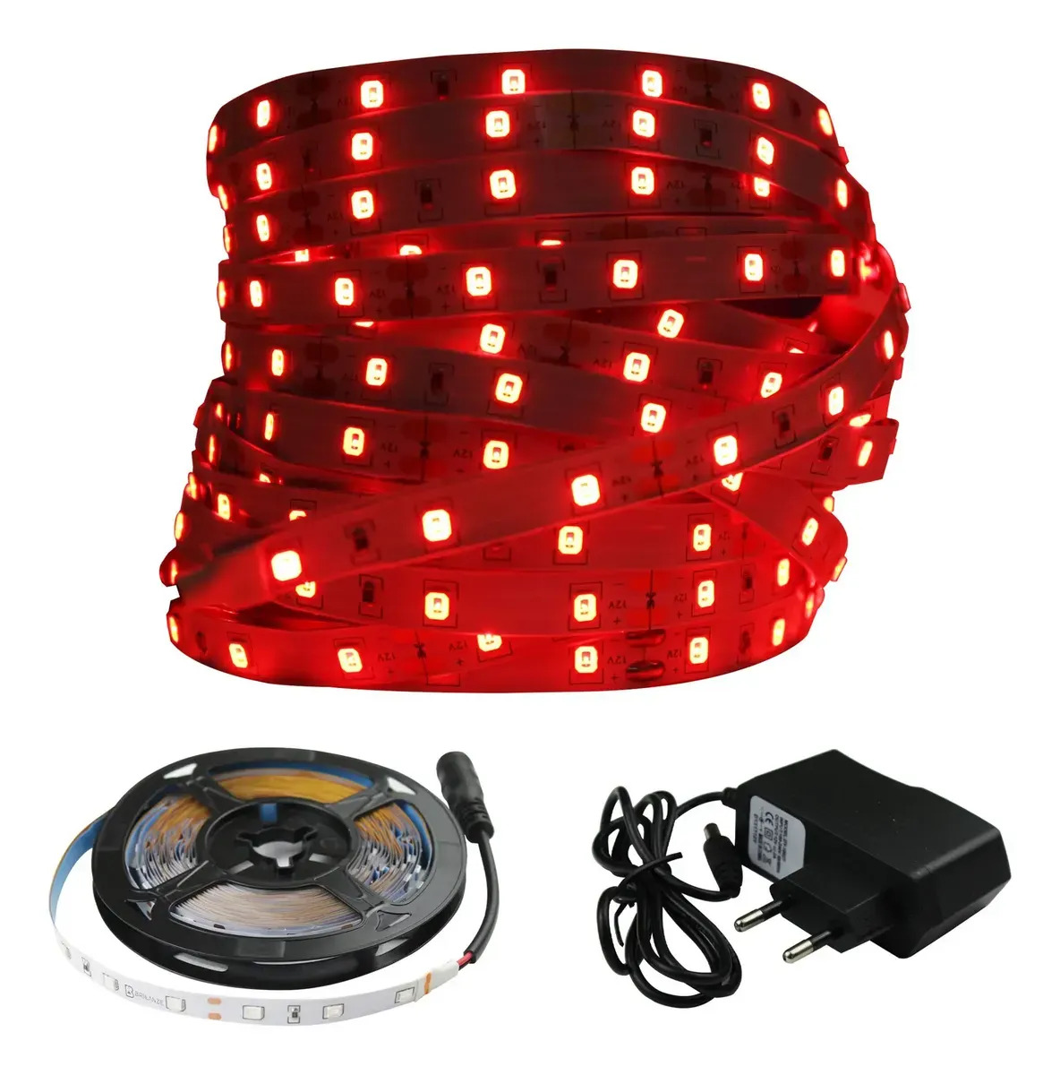 Fita Led 3528 5m 60 Leds/m 300 Leds Ip20 12v P4 Dupla Face Luz Vermelho