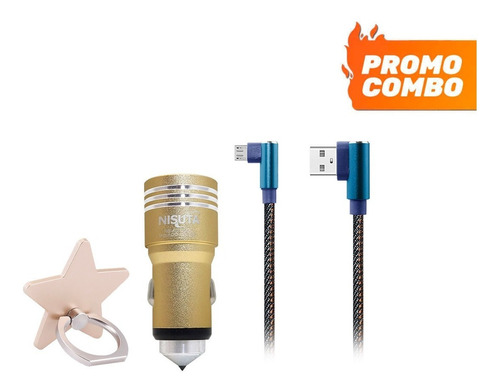 Combo De Anillo, Cargador De Auto Y Cable Para Celular