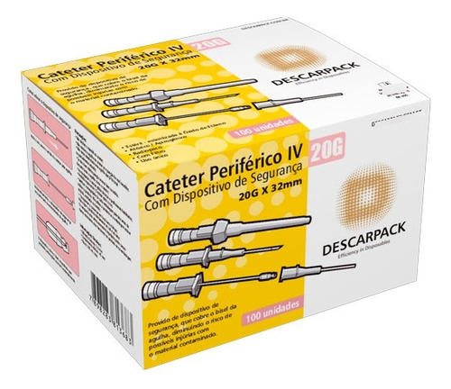 Cateter 20g Intravenoso C/dsipositivo De Segurança C/ 100un