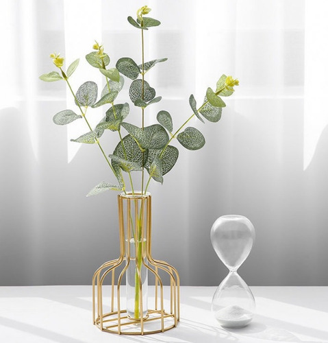 \ Decoración De Sala De Estar Con Jarrón Hidropónico Dorado