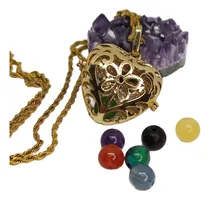 Comprar Collar Relicario Corazón Dorado, O Porta Piedras + 7 Piedras