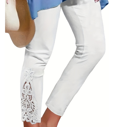 Pantalones Cortos Huecos Con Costuras De Encaje Blancas Para