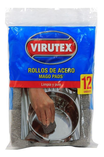 Rollos De Acero Virutex Mago Pads Sin Jabón 12 Un