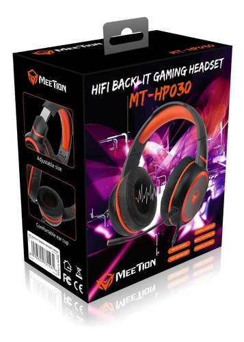 Imagen 2 de 12 de Auriculares Gamer Hifi 7.1 Meetion Hp030 Negro Y Naranja Luz