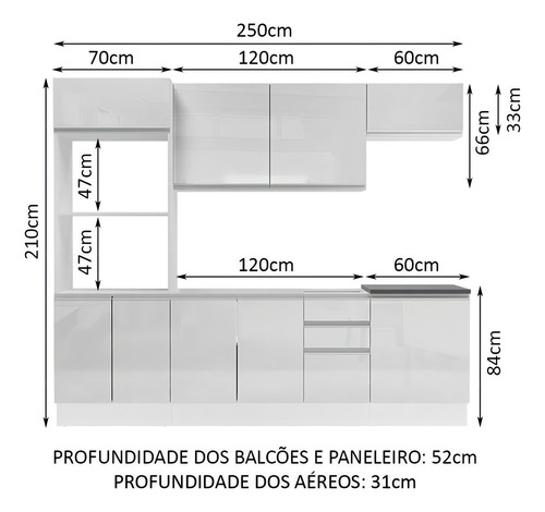 Cozinha Completa Mdf Madesa Acordes 250003 F/ Branco Brilho
