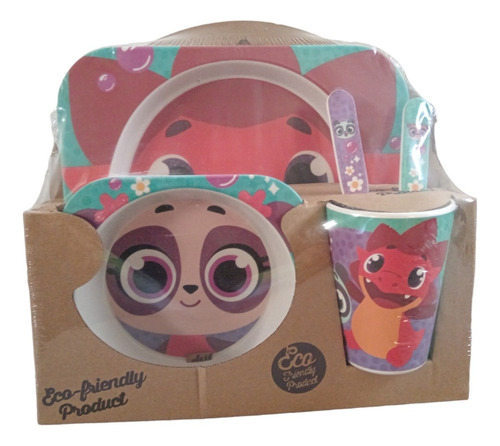 Set Infantil Bambú C/ 5 Piezas 2 Platos Vaso Cuchara Tenedor