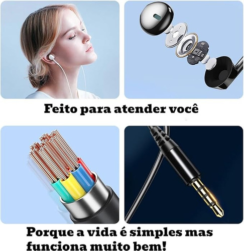 Fone Ouvido Com Fio Microfone Para Lives Home Offce Branco Cor Preto