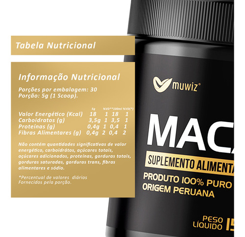 1 - Maca Peruana 100% Pura Muwiz - Maca Em Pó 150g