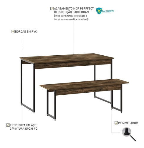 Mesa De Jantar Com 1 Banco Estilo Industrial Tub