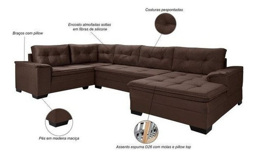 Sofá De Canto 6 Lugares Com Chaise Suede Aveludado Ca
