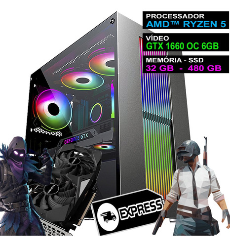 Imagem 1 de 6 de Pc Gamer Computador Completo Ryzen 5 Placa Geforce Rtx Ssd