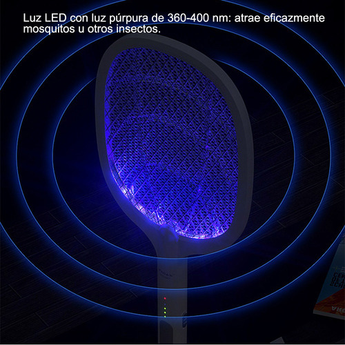 Raqueta Mata Mosquitos Con Luz Uv Recargable Blanco