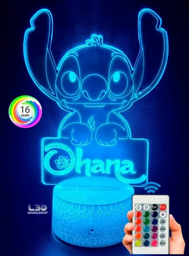 Lampara 3d Led Stitch Lilo Ohana Control Remoto 16 Colores!!