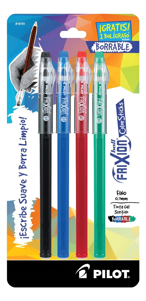 4 Boligrafos Frixion Ball Stick Pilot Gel Tinta Borrable Tinta