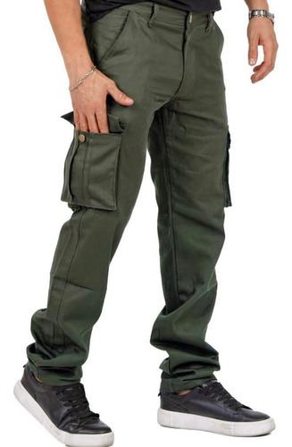 Pantalon Cargo De Trabajo Hombre Gabardina Reforzada Recto