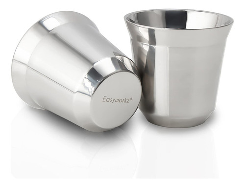 Easyworkz Tazas De Café De Doble Pared De Acero Inoxidable Color Silver 75ml Color