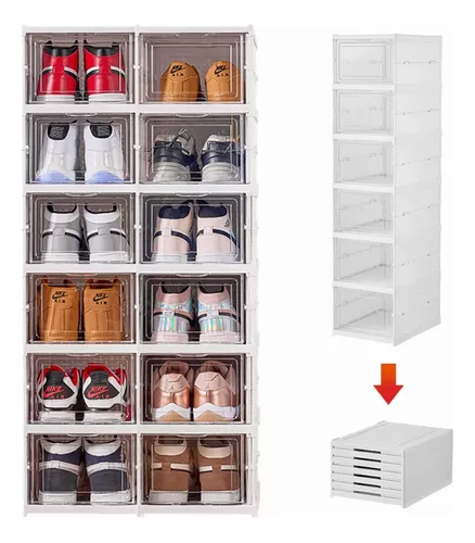 Organizador de zapatos plegable de 6 niveles con apertura frontal, caja de  almacenamiento de zapatos de plástico resistente transparente y resistente