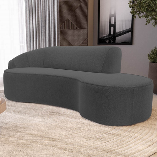 Sofá Living 210cm Braço Esquerdo Mozart Bouclê Chumbo Cor Cinza
