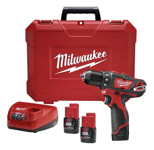 Furadeira de chave de fenda Milwaukee 2407-259 M12 com 2 baterias vermelhas