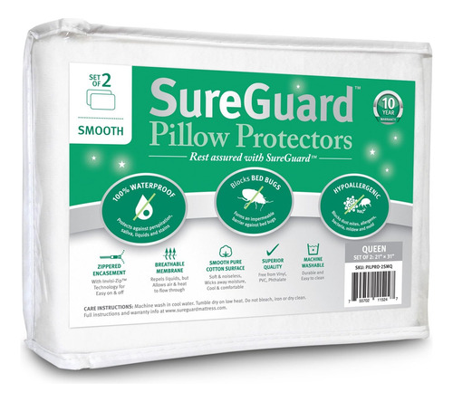 Juego De 2 Protectores De Almohada Sureguard Tamaño Queen - 