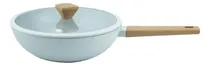 Comprar Panela Wok Cerâmica 28cm Cinza Antiaderente - Tampa De Vidro