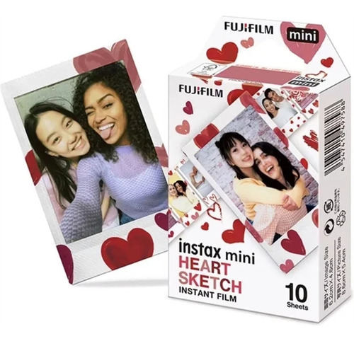 10 Hojas De Papel Fotográfico Fujifilm Heart Sketch Instax F