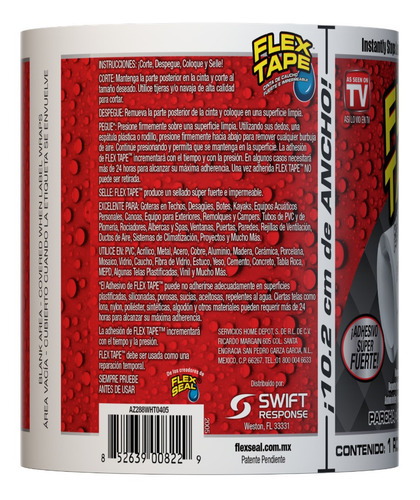 Cinta De Caucho Blanco Flex Tape 10,2 Cm X 1,5 Mts