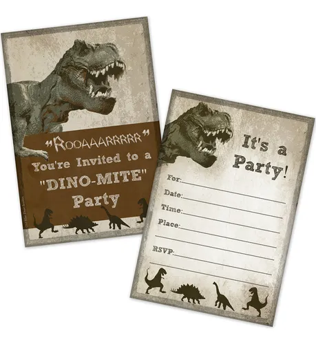 Old Blue Door Invites T-rex - Invitaciones De Fiesta De Cumpleaños Para Niños (20 Unidades Con Sobres) - Invitaciones De Cumpleaños Para Niños