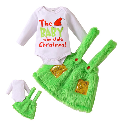 2pcs Vestido De Navidad De Fiestas Para Niña Verdes Y Pelos