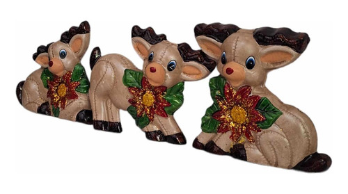 Familia De Renos Navideños 3 Pz, Figura Decoracion Navidad